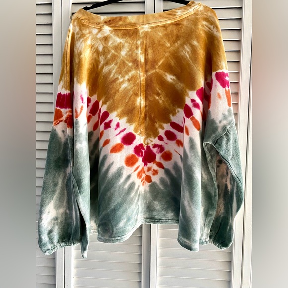 NWT True Craft Women's V-Neck Tie-Dye Sweatshirt - Gold, Pink, Orange, Green - Picture 7 of 7